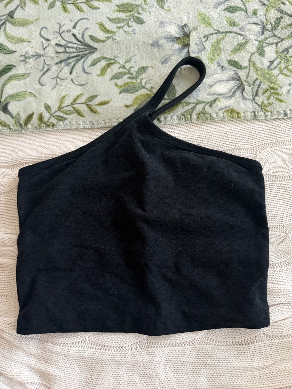 Beyond Yoga Black One-Shoulder space dye shelf bra Top